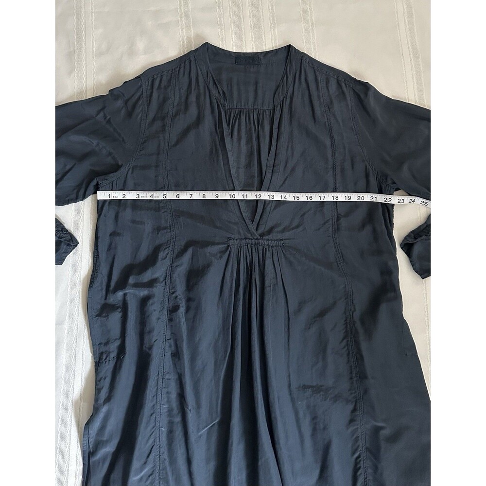 CP Shades Blue Long/Midi Dress in Cotton-Silk Blend with V-Neck and Pockets SZ L - Picture 7 of 16
